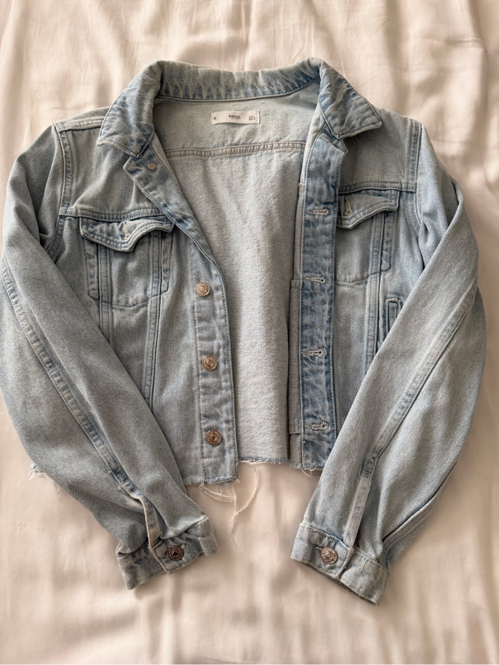 Mango Light Blue Cropped Denim Jacket